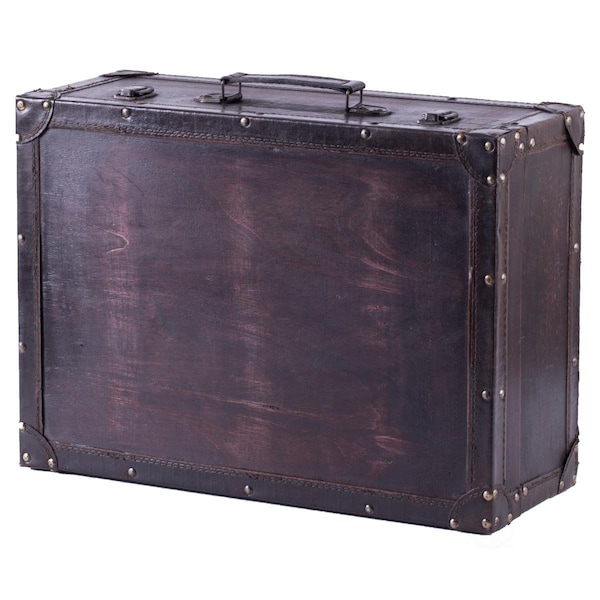 Paisaje 7 x 18 x 13 in. Vintage Style Wooden Suitcase with Leather Trim; Brown PA3177801 - main